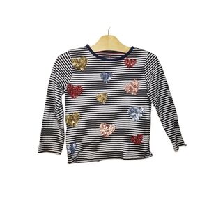Mini Boden 4-5 Y Striped Sequin Heart Long Sleeve Tee